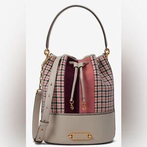 Kate Spade New York  Gramercy Racing Stripe Plaid Twill Fabric Medium Bucket Bag